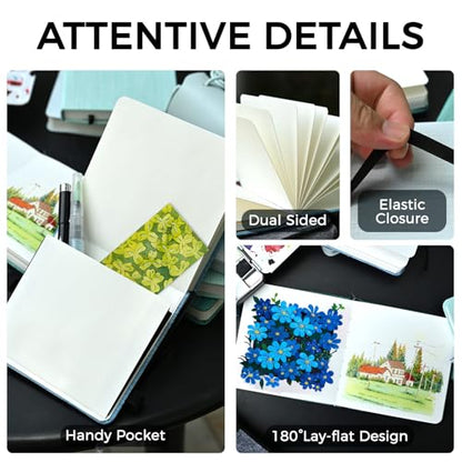Funto Watercolor Journal 2 Pack, 4.7”x4.7” 48 Sheets Total, 100% Cotton Cold Press Paper 300gsm/140lb, Acid-Free Sketchbook Set for Practice & Class (Deep Green) - color: 4.7x4.7
