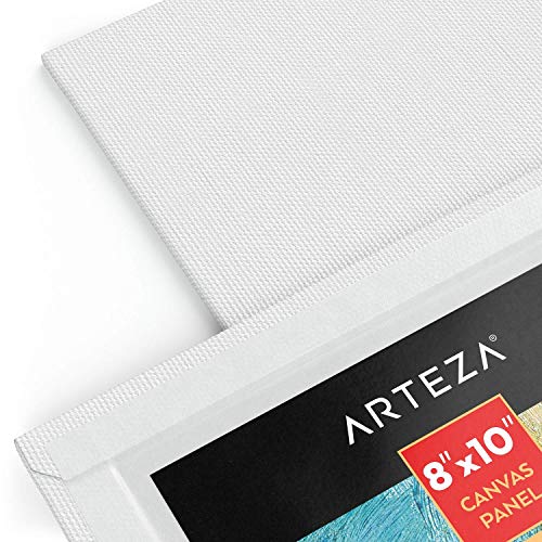 ARTEZA Canvases for Painting, Pack of 14, 8 x 10 Inches, Blank White Canvas Panels, 100% Cotton, 12.3 oz Gesso-Primed, Art Supplies for Acrylic Pouring and Oil Painting - size: 8 x 10 (Pack of 14)