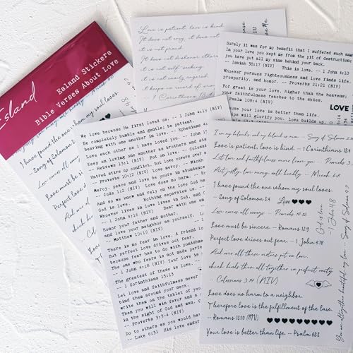Bible Verses Planner Stickers – 4 Sheets of Love Quotes, Retro Typewriter & Hand Lettering Styles, Inspirational Christian Stickers for Journaling, Scrapbooking, Bible Study, and Crafts - style: Bible verses about love