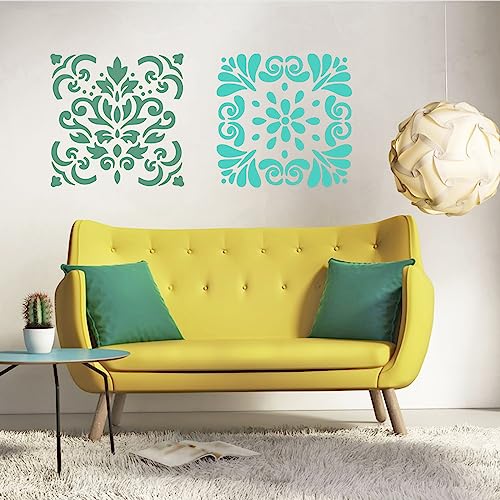 4 Pcs Large Pattern Mandala Stencils Reusable Mandala Dot Painting Templates DIY Floral Spray Paint Stencil Drawing Craft Stencil for Wood Wall Tile Floor Canvas Fabric Furniture Rock Concrete (8x8) - color: Modern style
