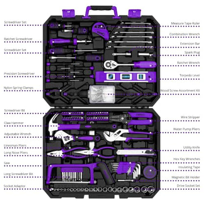 DEKOPRO Tool Set: 228 Piece Home Tool Kit, Household Basic Repair Tool Set Comes with Storage ToolBox, Socket Wrench Set for Car, Hand Tool Box Set for Home - Purple - color: Purple