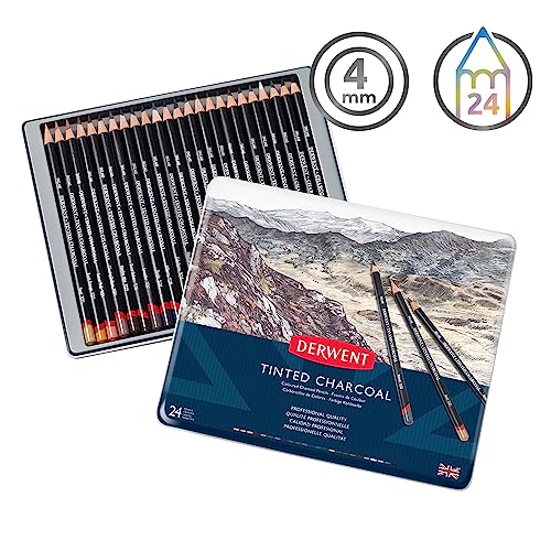 Derwent Tinted Charcoal Pencils, 4mm Core, Metal Tin,(2301691) (Pack of 72) - size: 1 Count (Pack of 72)