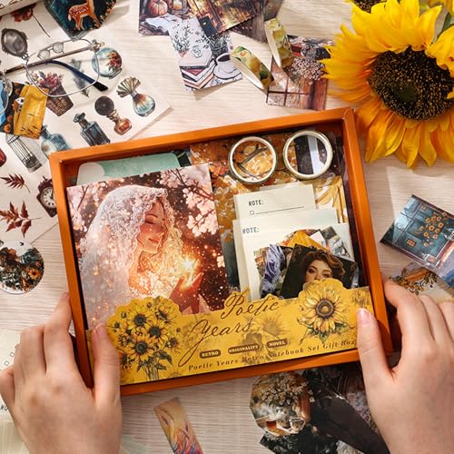 Scrapbooking Supplies Kit, Vintage People Aesthetic Scrapbook Kit, Junk Journal Supplies with Scrapbook Paper, Scrapbook Stickers, A6 Grid Notebook, Stationery, Journaling Supplies for DIY Art Craft - color: Old Dreams Come Back