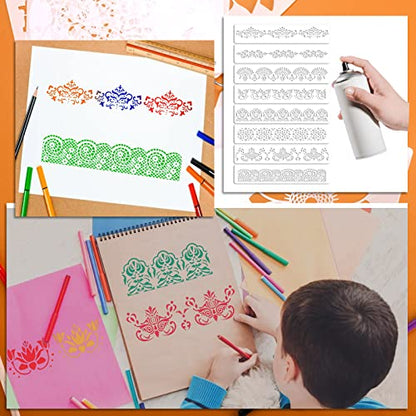 Prasacco 8-Piece Flower Border Stencils - Ornate Mandala Stencils for Painting on Wood, Canvas, Paper, Fabric, Cake, Wall