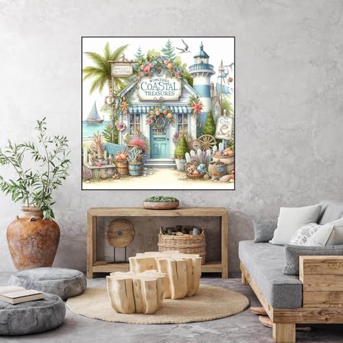 Dugsmgd Beach Diamond Art Kits for Adults, Diamond Painting Kits 14x14inch - color: Beach Shop