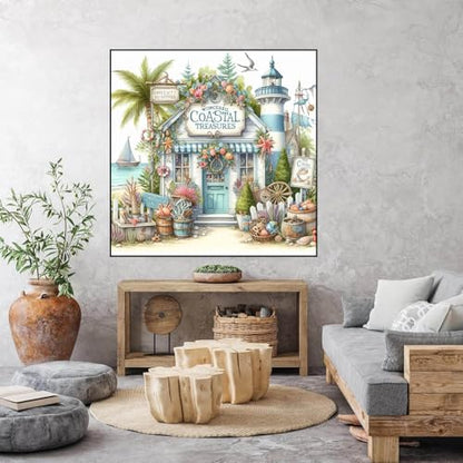 Dugsmgd Beach Diamond Art Kits for Adults, Diamond Painting Kits 14x14inch - color: Beach Shop