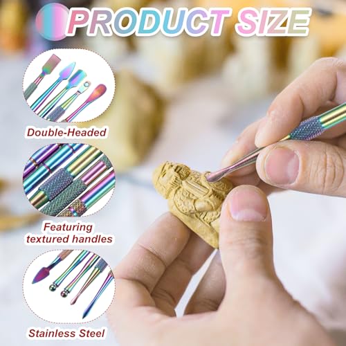 MECCANIXITY 5 Pcs Wax Carving Tools Stainless Steel Wax Carving Sculpting Tools with Portable Metal Case for Modeling Shaping, Rainbow - color: Rainbow