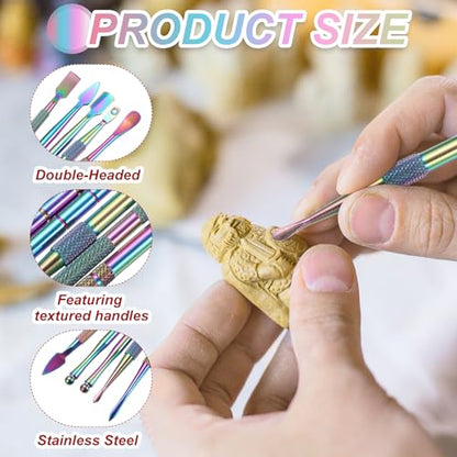 MECCANIXITY 5 Pcs Wax Carving Tools Stainless Steel Wax Carving Sculpting Tools with Portable Metal Case for Modeling Shaping, Rainbow - color: Rainbow