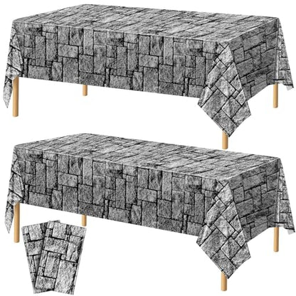 Kochorie 2 Pieces Stone Wall Plastic Tablecloths 108 x 54 Inches Disposable Waterproof Medieval Stone Brick Table Covers Rustic Western Castle Knight Themed Party Table Decorations - style: Stone Wall