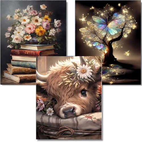 OFRKE Diamond Painting Kits for Adults, 3 Pack Bookshelf Plant DIY 5D Diamond Art Kits for Adults Beginners Full Round Drill Diamond Crystal Craft Kits for Home Wall Art Decor Gifts 12x16 inch - color: 3pcs-Brown