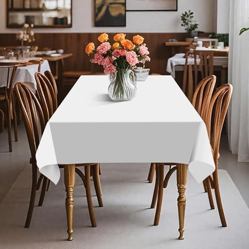 54IN X 320FT Plastic Table Cover Roll with Cutter Box, Cut to Size Plastic Table Cloths for Parties, Birthday, (White, 54"x3840"(Rectangular)) - color: White, size: 3840" x 54" (Rectangular)