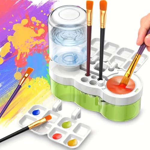 BoAn 2025 Upgraded Paint Brush Cleaner Tool – All-in-One Paint Brush Washer, Rinse Cup, Holder, and Palette for Artists Beginners | Ideal Art Supplies for Watercolor & Acrylic Painting(Green) - color: green