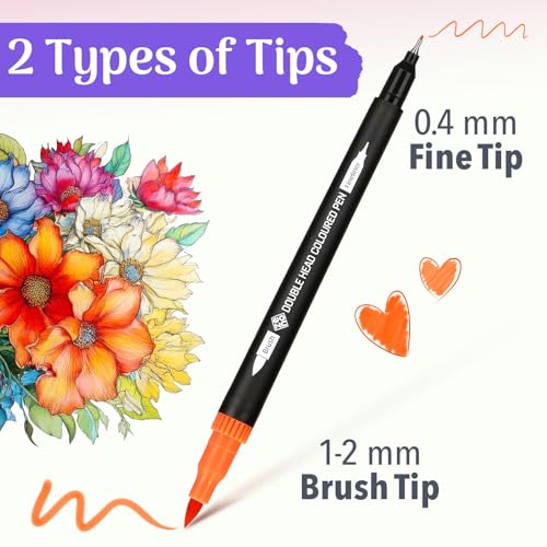 ZENO 36 Dual Tip Markers Set – No-Bleed Coloring Markers for Adults – Fine & Brush Tips, Watercolor Pens for Artists, Coloring Books, and Journaling - style: 36 Markers