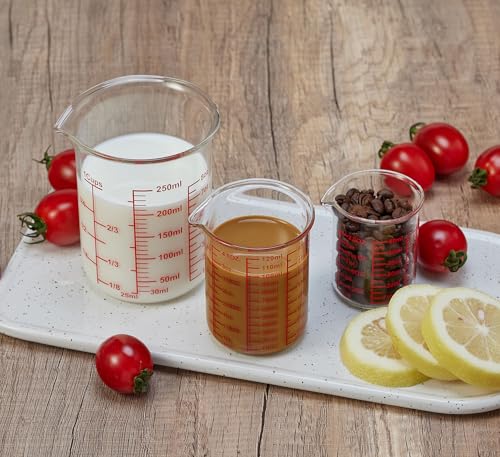 Ackers High Borosilicate Glass Measuring Cup Set with Pour Spout,60ml(2OZ),120ml(4OZ), 250ml(8OZ) Glass Measuring Beaker for Kitchen or Restaurant, Easy to Read - size: 60ml/120ml/250ml Measuring Cup Set