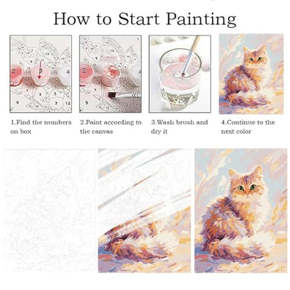 ZRIZQ Paint by Numbers Kit for Adults Beginner Animal,Cat,16x20 - color: 16"X20"Rolled Canvas(Frameless)-Cute Cat