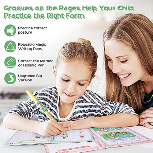 Magical Handwriting Workbooks Handwriting Practice Copybook, Handwriting Aid Magic Pen Reusable Copybook Grooves Template Design for Children Books Suitable for Children's Learning (4)