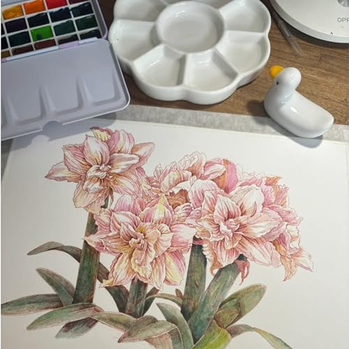 9 Well Porcelain Ceramic Watercolor Paint Palette, 5.3 Inch Flower Design Mixing Tray for Arts Crafts, Gouache, Acrylic Paints, Jewelry Organizer