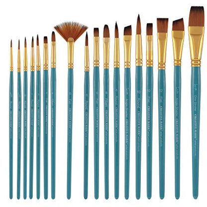 Artist Paintbrush Set – 18pc Professional Quality Short Handle Paint Brushes for Acrylic, Oil, Craft, Hobby Painting with Multi-Use Crate Organizer