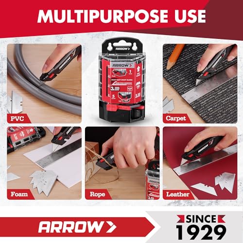 ARROW 100-Pack Utility Knife Blades, SK2 Steel Replacement Blades | Tempered Steel, Blade Dispenser, Sharp Edge, Box Cutting, Crafting, DIY Projects, Compatible Razor Knives