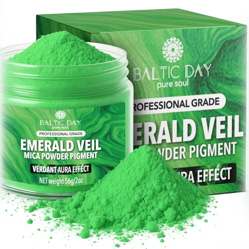 BALTIC DAY Emerald Veil Green Mica Powder 2 oz (56g) – Natural Pigment for Epoxy Resin, Soap Making, Candle Dye, Slime, Nail Art, Bath Bombs, Acrylic Pouring, Cosmetic & Craft Coloring - color: Emerald Veil
