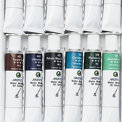 Marie's Water-Mixable Oil Color Set of 18, 12ml Tubes Solvent-Free - 6 Pack - size: 43.82 Fl Oz (Pack of 1)