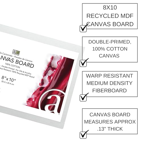 Art Advantage Canvas Board Recycled MDF 8x10 - Recycled MDF Canvas Panels for Painting, Paint Canvas, Canvases for Painting, Acrylic, Oil & Watercolor Art, Professional & Hobby Use - size: 8-inch x 10-inch Board