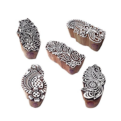Intricate Pattern Paisley and Flower Wooden Blocks for Printing (Set of 5) - color: Htag1156
