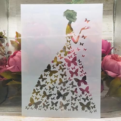 TIAMECH A4 Reusable Wedding Bride Stencil for Painting | Butterflies Girl Layering Template, DIY Wall Art, Wood Furniture, Scrapbook & Crafts (8.3x11.7inch) - style: Wedding Bride