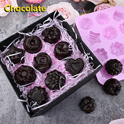 Sakolla 3 Pack Flower Soap Molds, 12 Cavities Different Shapes Silicone Molds for Soap, Lotion Bar, Bath Bombs, Chocolate, Candy - color: Flower/3 Colors