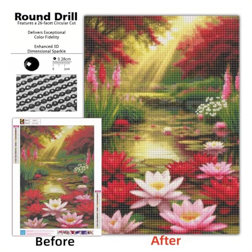 Water Lily Diamond Painting Kit for Adults, 5D Full Drill Diamond Art | Relaxing DIY Craft for Stress Relief, Floral Nature Paint by Diamonds, Sparkling Home Wall Decor Gift, 11.8 x 15.74 Inch - color: KM953-1