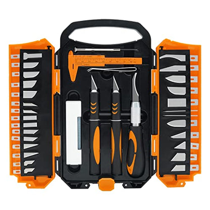 MANUFORE 34pcs Large Exacto Knife Set Craft Precision Knife Set Orange - color: Orange