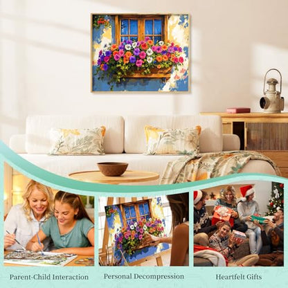 Paint by Numbers Kit for Adults, Flower Window DIY Painting Kit, 16x20 Inch - color: CYOP1P10