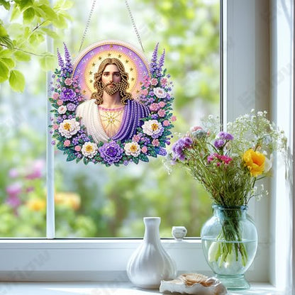Eiflow Acrylic Diamond Art Hanging Kit for Adults Religious, DIY Diamonds Painting Door Hanging Board Kit, Special Crystal Diamond Art Painting Pendant Ornament (Jesus) - color: Jesus