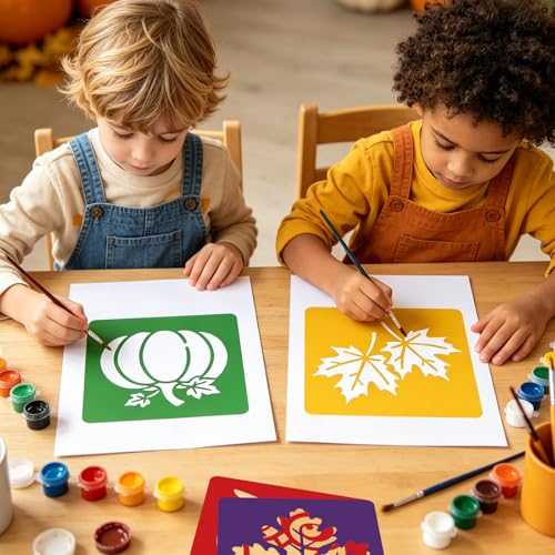CUTHOLLOW 25PCS Autumn Elements Painting Shape Stencils Sets - 8 Inch Reusable&Washable Drawing Template, Different Primary Themed Sidewalk Chalk Art Stencils Kit for Craft Room Wall Paper - style: Autumn Elements