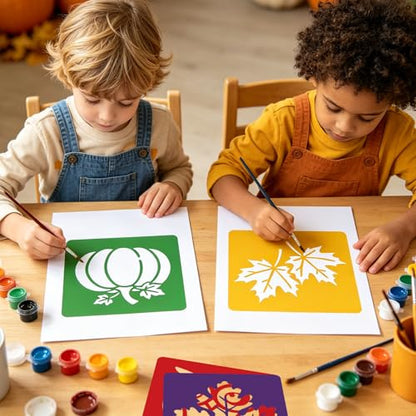 CUTHOLLOW 25PCS Autumn Elements Painting Shape Stencils Sets - 8 Inch Reusable&Washable Drawing Template, Different Primary Themed Sidewalk Chalk Art Stencils Kit for Craft Room Wall Paper - style: Autumn Elements