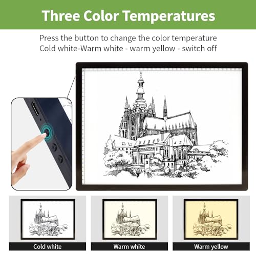 Zocelight A3 Rechargeable Light Box with Stand/Clips,led Light pad with 3000mAh Battery,3 Colors dimmable and 6 Level dimming Light Table for Diamond Painting,Drawing,Sketching,Tattoo,Vinyl Weeding - style: A3 Rechargeable