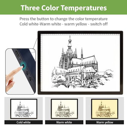Zocelight A3 Rechargeable Light Box with Stand/Clips,led Light pad with 3000mAh Battery,3 Colors dimmable and 6 Level dimming Light Table for Diamond Painting,Drawing,Sketching,Tattoo,Vinyl Weeding - style: A3 Rechargeable