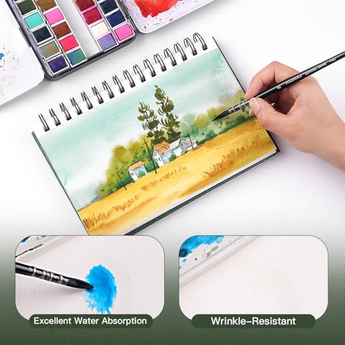 Fuumuui Watercolor Sketchbook, 100% Cotton Paper for Painting, Drawing, Art Journaling, Professional Artist Quality, Spiral Bound 5.5 * 8.5 inch 20 Sheets, 140lb/300g - size: 8.5*5.5in