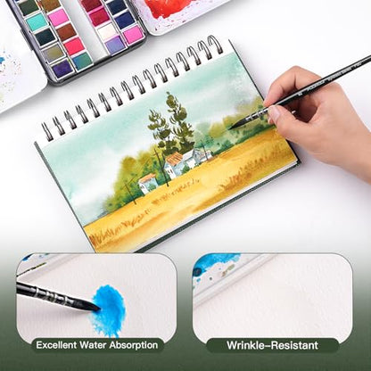 Fuumuui Watercolor Sketchbook, 100% Cotton Paper for Painting, Drawing, Art Journaling, Professional Artist Quality, Spiral Bound 5.5 * 8.5 inch 20 Sheets, 140lb/300g - size: 8.5*5.5in