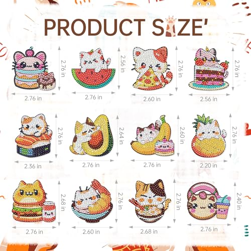 INCOK Cat Diamond Art Magnets Refrigerator - 12 PCS DIY Diamond Painting Kits Pineapple Hamburger Avocado Fridge Magnets Home Decors Art Crafts Birthday Gift for Adults Beginners Cat Lover - color: cat
