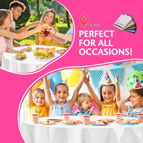White Round Disposable Plastic Tablecloth 84 Inch [5-Pack] - Waterproof, Oil-Resistant for Parties & Events - color: Fa2 - White, size: 5 PACK | Round | 84 Inch