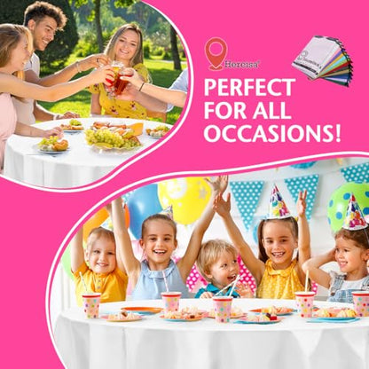 White Round Disposable Plastic Tablecloth 84 Inch [5-Pack] - Waterproof, Oil-Resistant for Parties & Events - color: Fa2 - White, size: 5 PACK | Round | 84 Inch