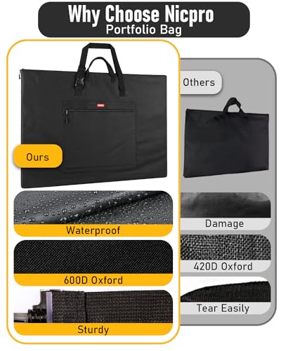 Nicpro Light Weight Art Portfolio Bag, 18x24” Waterproof Art Portfolio Case | with Shoulder & Handle Carry, for Artwork, Poster, Sketch Drawing, Canvas, Photography, Solar Panel Storage - size: 18 x 24 inches