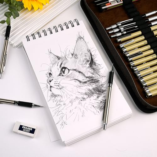 Nicpro 58PCS Art Drawing Supplies Kit, Leather Case, Art Supplies for Adult | Sketching Kit with 12 Micron Pen, 6 Art Mechanical Pencil Set 0.5-2mm, 100 Sheets Sketch Book, Best Gift for Artist Teen