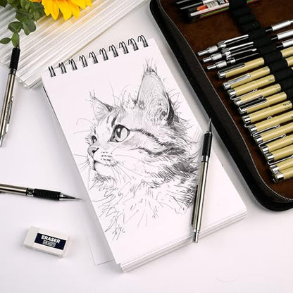 Nicpro 58PCS Art Drawing Supplies Kit, Leather Case, Art Supplies for Adult | Sketching Kit with 12 Micron Pen, 6 Art Mechanical Pencil Set 0.5-2mm, 100 Sheets Sketch Book, Best Gift for Artist Teen