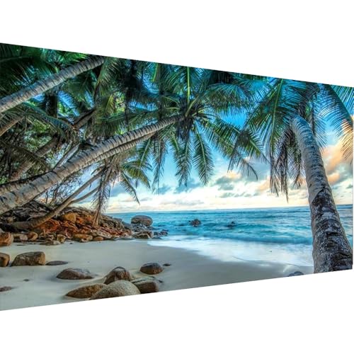 COHAYISY Large 5D Coconut Tree Beach Sunset Scenic Diamond Art Painting Kit for Adults, DIY Full Drill Crystal Rhinestone Arts and Crafts (15.7x27.5inch) - color: 25-45 Coconut Tree Beach