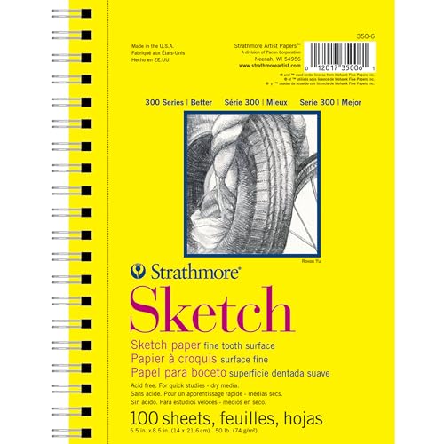 Strathmore 300 Series Wire Bound Sketch Pad, 50 lb. Paper, 5.5 X 8.5 inches, 100 Sheets (350-6) - size: 5.5x8.5 inch