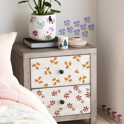 72 Pcs Botanical Stencils Set, Reusable Butterfly & Flower Painting Templates - Leaf, Dragonfly, Wildflower Nature Crafts Kit for Wall Murals, Fabric Art, Wood Signs, Kids Classroom Projects - style: Plant and Butterfly
