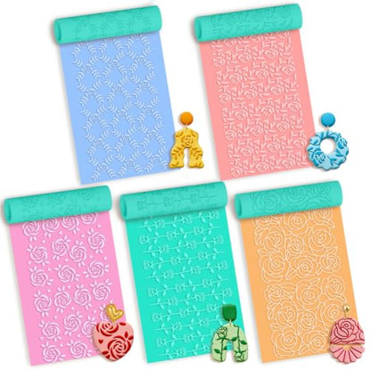 beinkmake 5Pcs Rose Pattern Polymer Clay Texture Rollers, Plastic Clay Tools with Storage Case for DIY Jewelry Making, Scrapbooking, Pottery Crafting - color: Rose Pattern