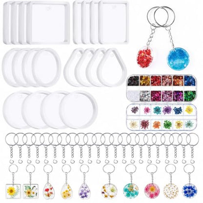 WILLBOND 67 Pieces Resin Keychain Molds Silicone with Hole, 5 Shapes